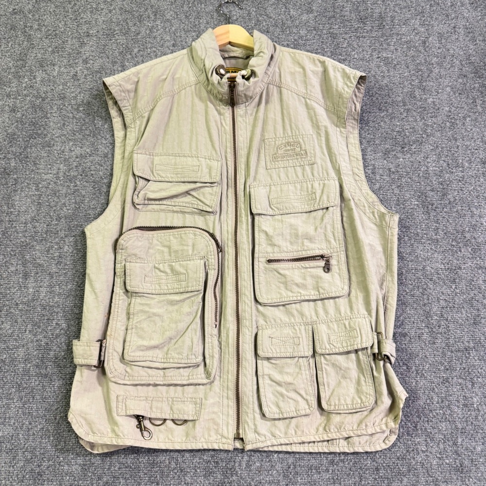 VTG Camel Fishing Vest Mens XL Beige Tan 90s Y2K Full-zip Outdoor Sportswear
